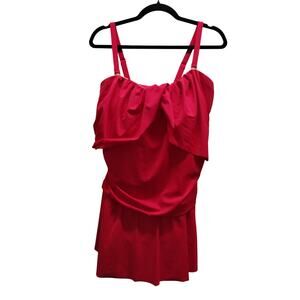Swimsuits For All Women's Plus Size 20 Red One-Piece Removable Straps Swim Dress